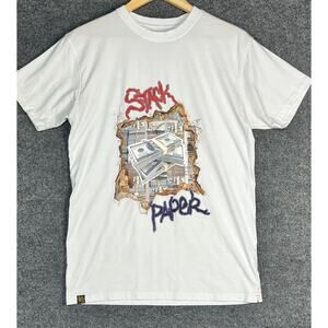 Bleecker & Mercer Stack Paper Money Graffiti T-Shirt‎ Stretch White Mens Medium